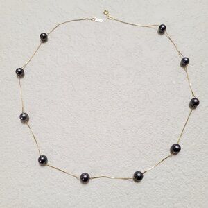 14kt Gold Box Chain with Gray Pearls - Fantastic Condition!